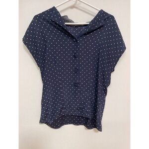 Kasper for ASL Navy Blue Polka Dot Button Front Blouse Vintage Size 10